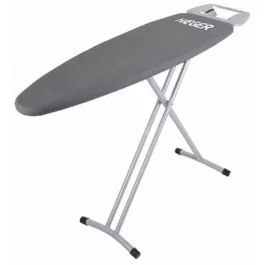 Haeger Tabla de Planchar Gris con Estructura de Red Metálica 116x35cm, Altura Ajustable 90cm, Funda de Algodón/Espuma 5mm